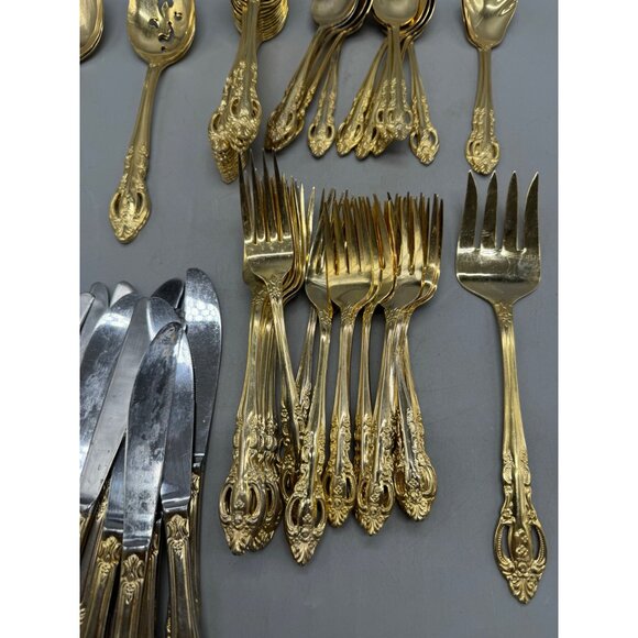 Gold Plated Flatware Set - 72 Pieces - Ornate Design forks spoons knifes READ - Picture 8 of 13